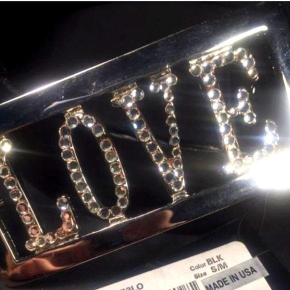 🐧BEBE "LOVE" Rhinestone Black Belt S/M🐧 - Picture 2 of 4